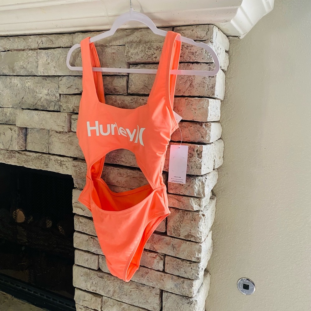 Coral Orange Hurley One Piece Swimsuit W/ Cutout